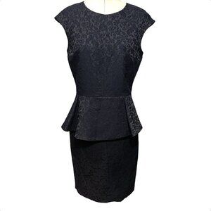 ZARA Basic Black Jacquard Pencil Sheath Dress Women Medium Peplum Cocktail Party